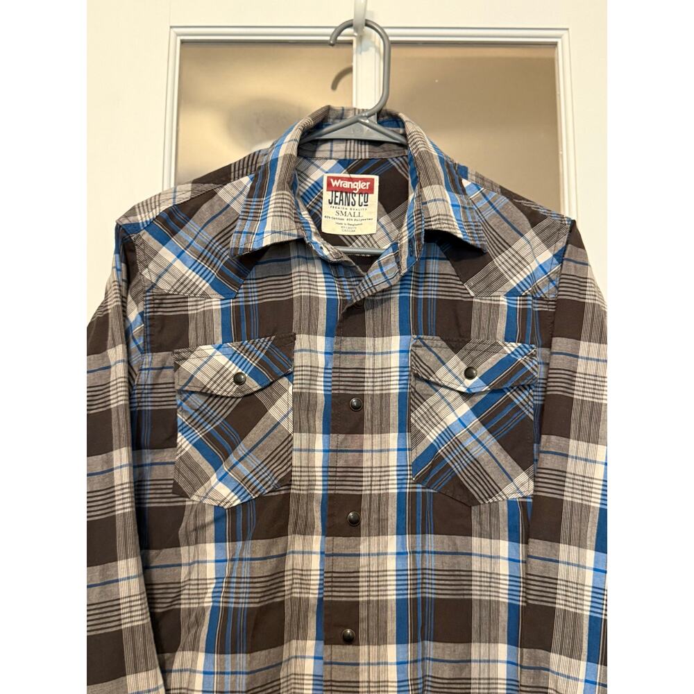 Wrangler Mens Black Retro Plaid Snap Long Sleeve Shirt Small